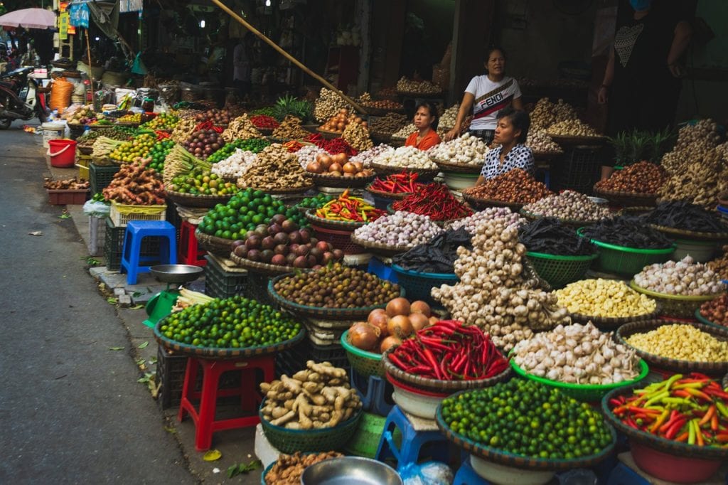Gemüse- und Obststand in Vietnam
