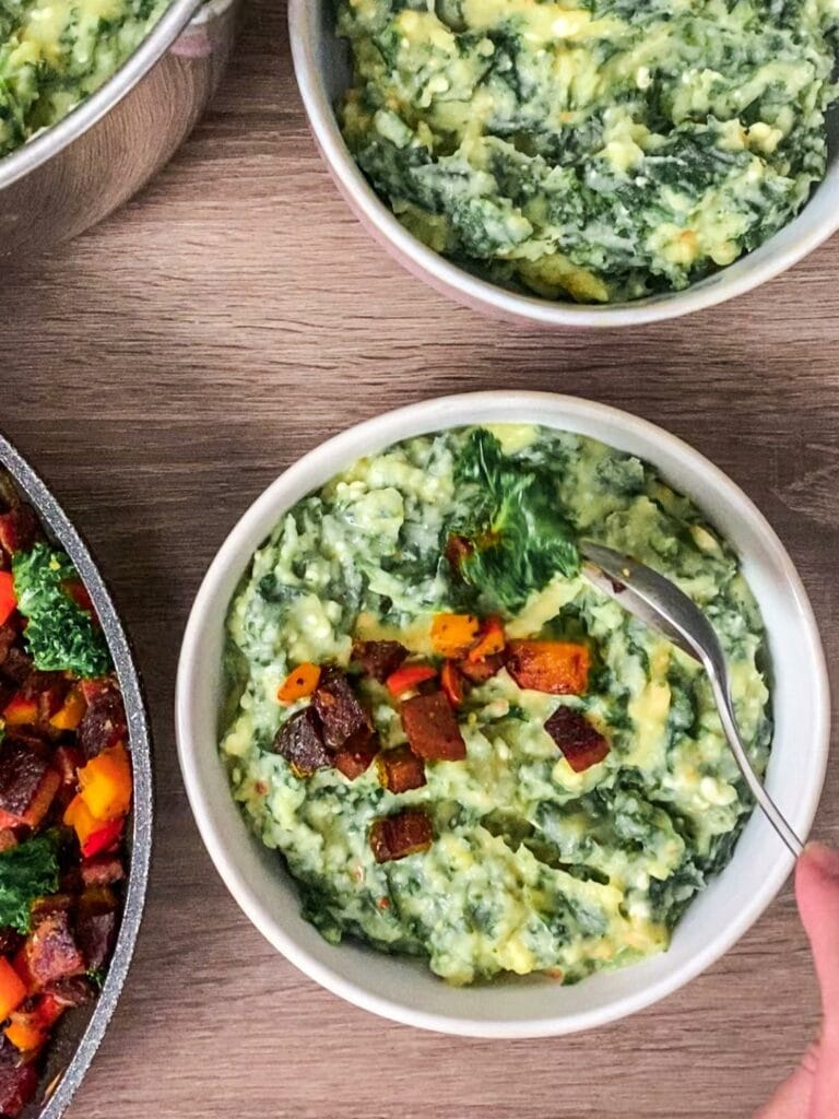 Grünkohl-Kürbis-Kartoffelbrei mit Bergwurst