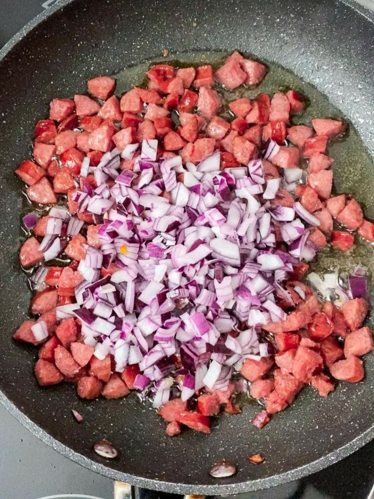 Grünkohl Pfanne mit Kürbis, Mettenden und Knödeln - schnelle Feierabendküche Rezept