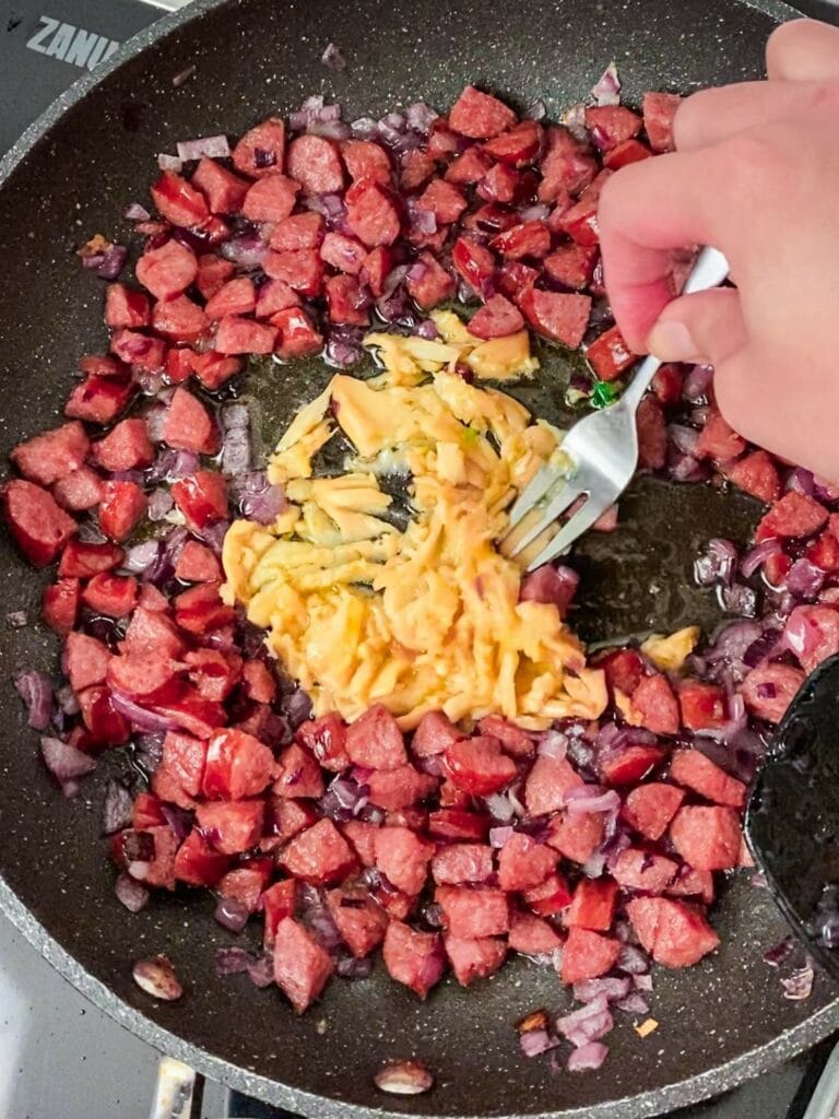 Grünkohl Pfanne mit Kürbis, Mettenden und Knödeln - schnelle Feierabendküche Rezept