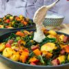 Grünkohl Pfanne mit Kürbis, Mettenden und Knödeln - schnelle Feierabendküche Rezept