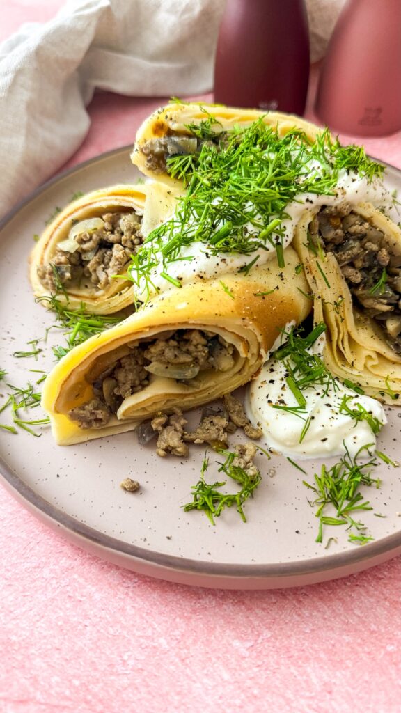 High protein Pfannkuchen mit Hackfuellung