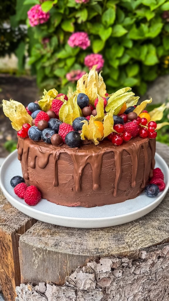 Himbeer-Schoko-Torte mit Obstdekoration