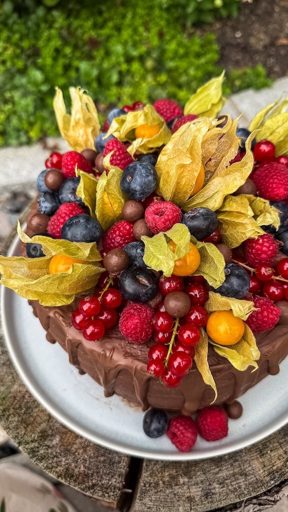 Himbeer-Schoko-Torte mit Obstdekoration